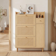 Scarpiera salvaspazio con 3 ante a ribalta e cassetto; 90x125x17 cm; naturale; in MDF e legno massello