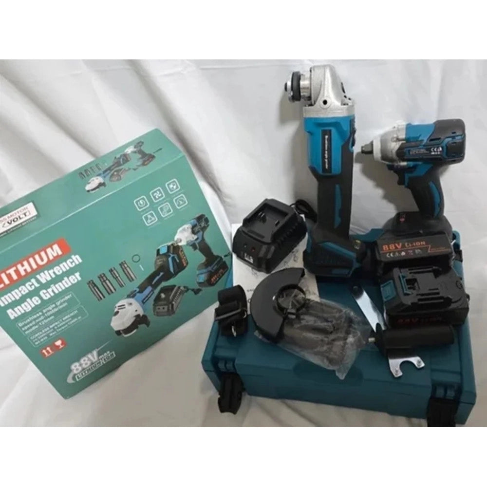 Trade Shop - Kit Avvitatore A Impulsi + Smerigliatrice Angolare Elettrici A Batteria 88v Molteplici Usi -