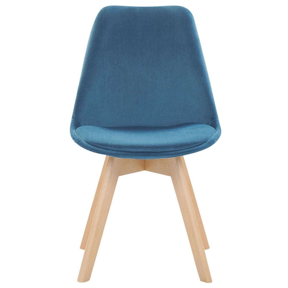 Set di 2 sedie da pranzo con rivestimento in velluto blu Sedile con gambe in legno eleganti dal design moderno