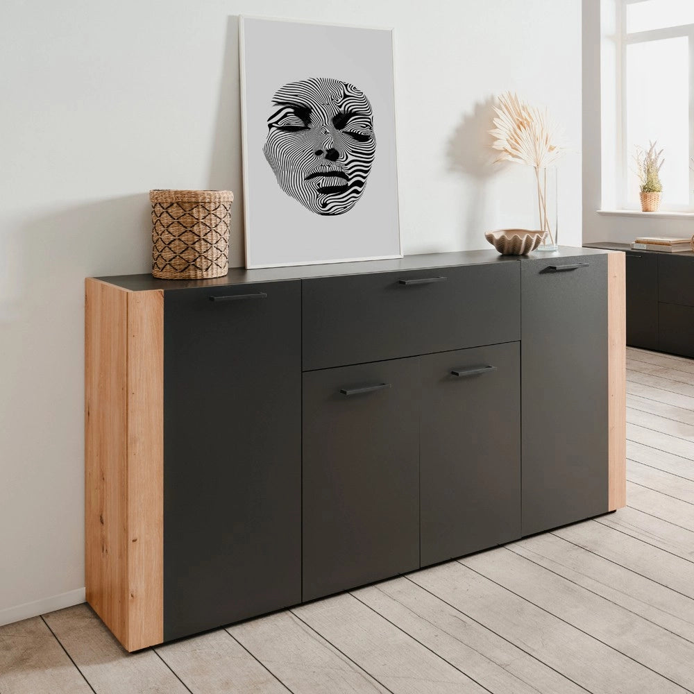 Madia Cento51A con 4 ante e 1 cassetto colore antracite con laterali in rovere artisan 162 cm