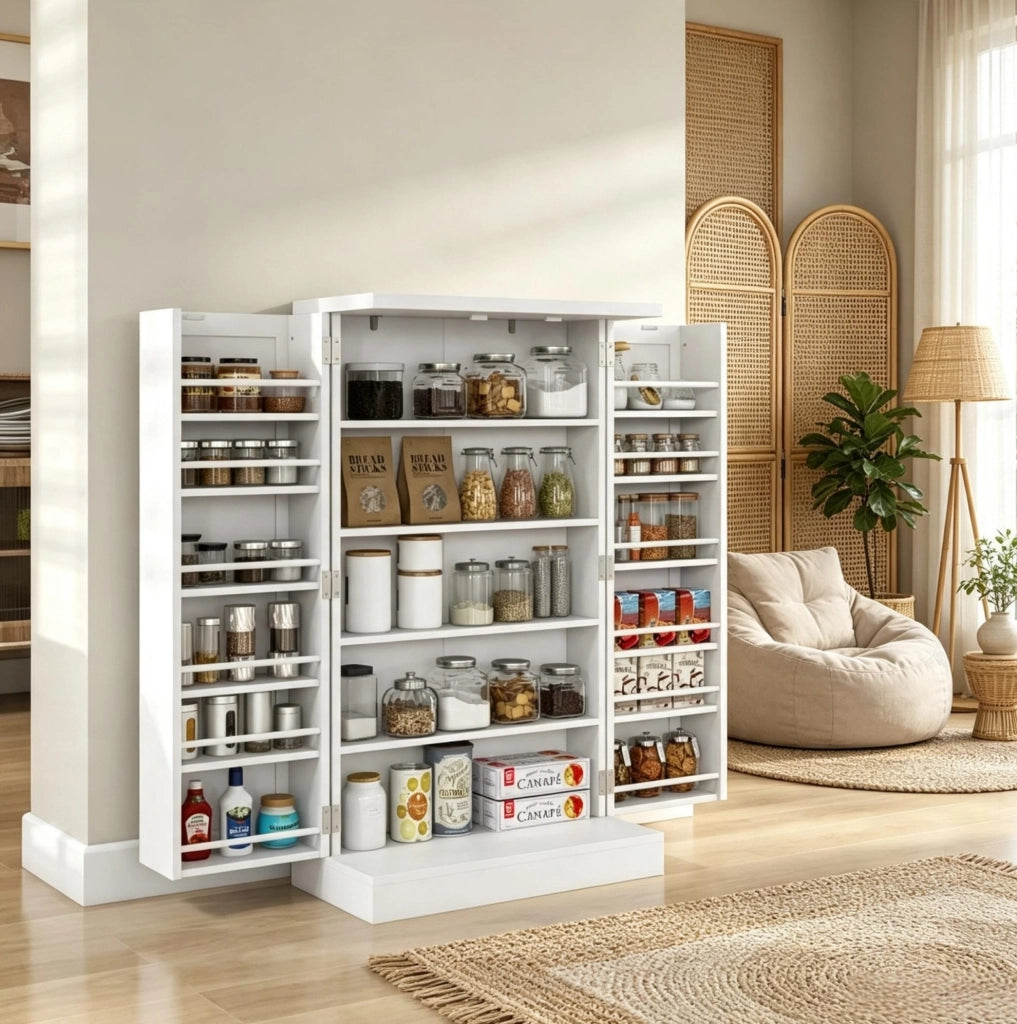 Armadio da Cucina in MDF Bianco 60x30x104 cm con Ripiani Regolabili e Doppie Ante