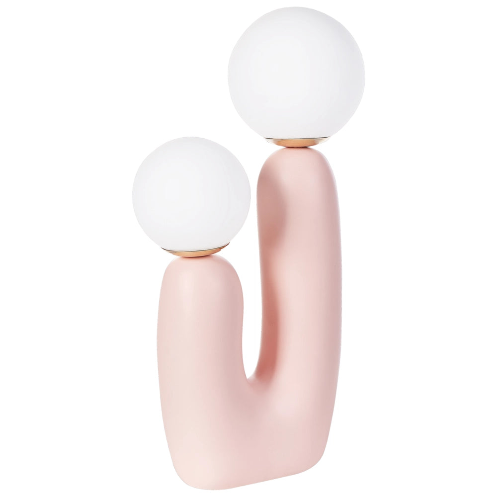 Lampada da tavolo Base in resina rosa Paralumi in vetro rotondi Doppio paralume Base a U
