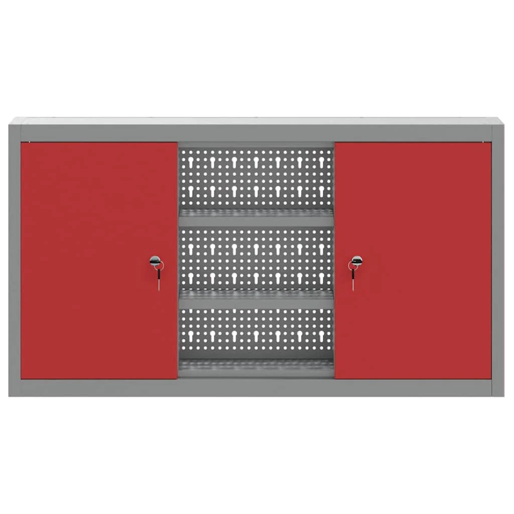 Mobiletto portautensili da interno moderno dal design industriale 100 x 20 x 55 cm con ripiani regolabili in acciaio rosso 02_0058031