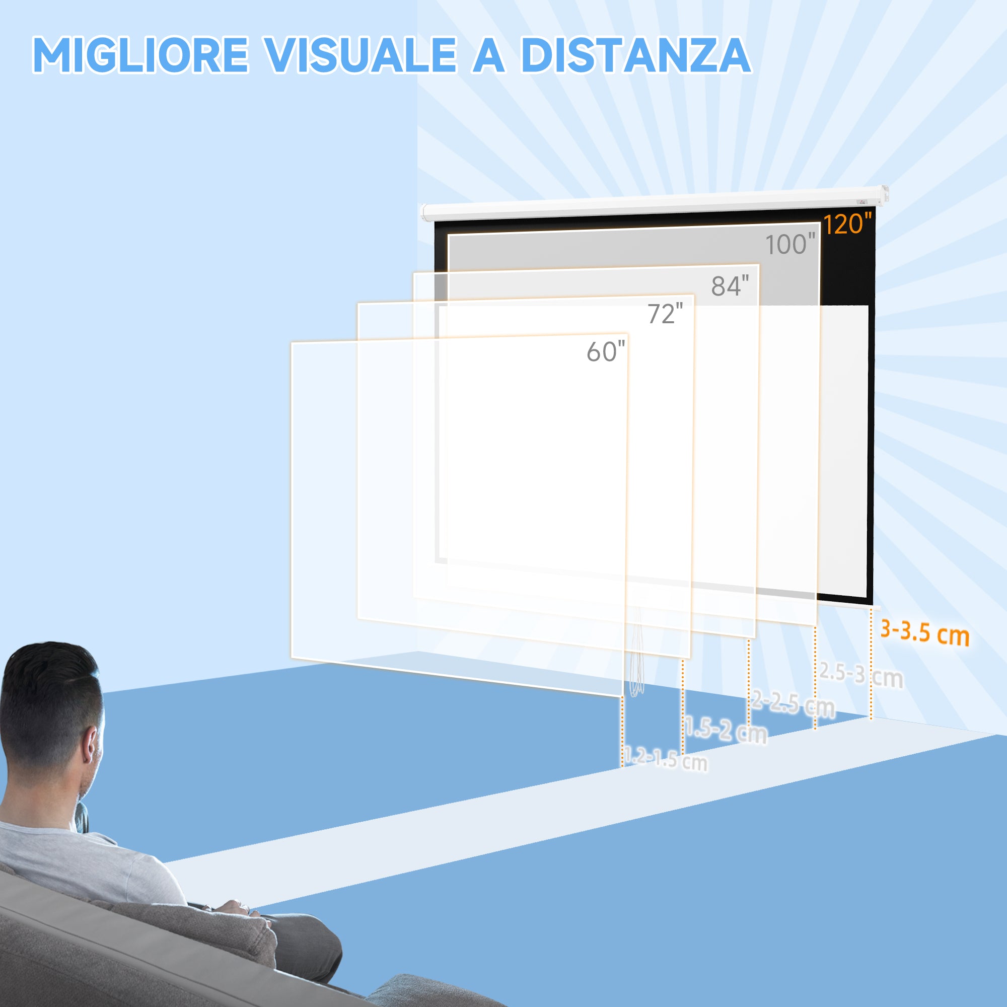 Telo per Proiettore 120" Rapporto 16:9 Installazione a Muro o Soffitto Bianco