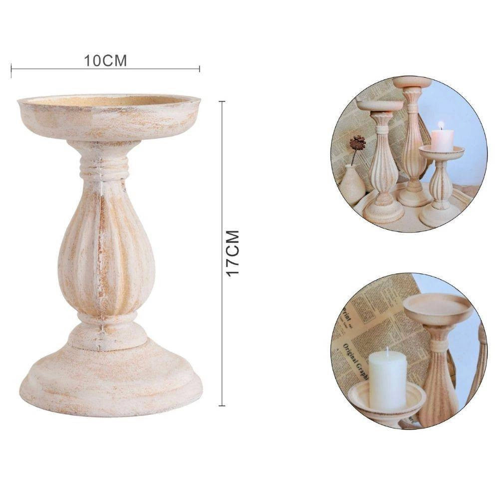 Trade Shop - Candelabro Candeliere Effetto Vintage Beige Porta Candele 10x17 Oggetto Natale -