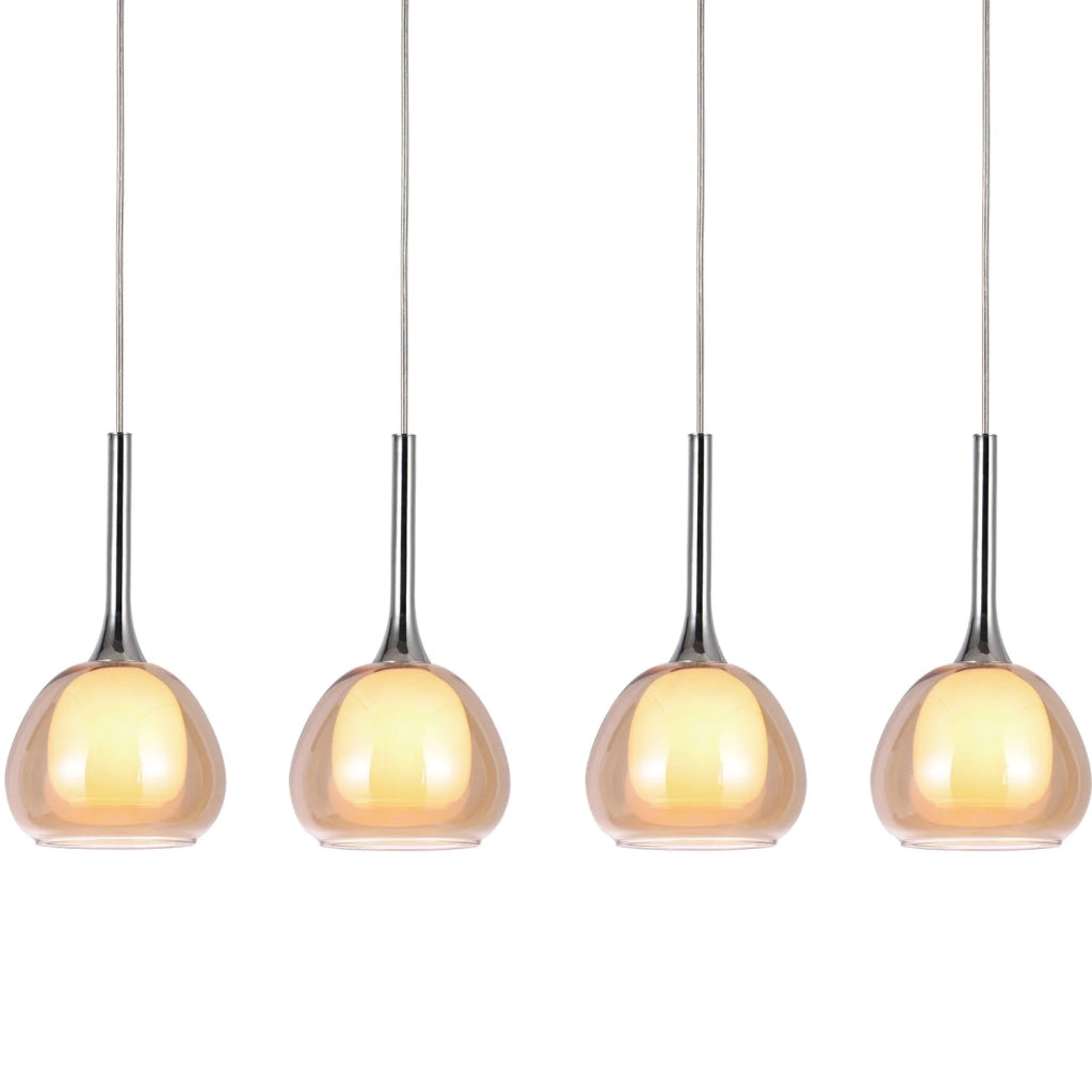 LÚZETE - LAMPADARIO A SOFFITTO 4 LUCI VETRO AMBRA ESTERNO INTERNO BIANCO NOLINA