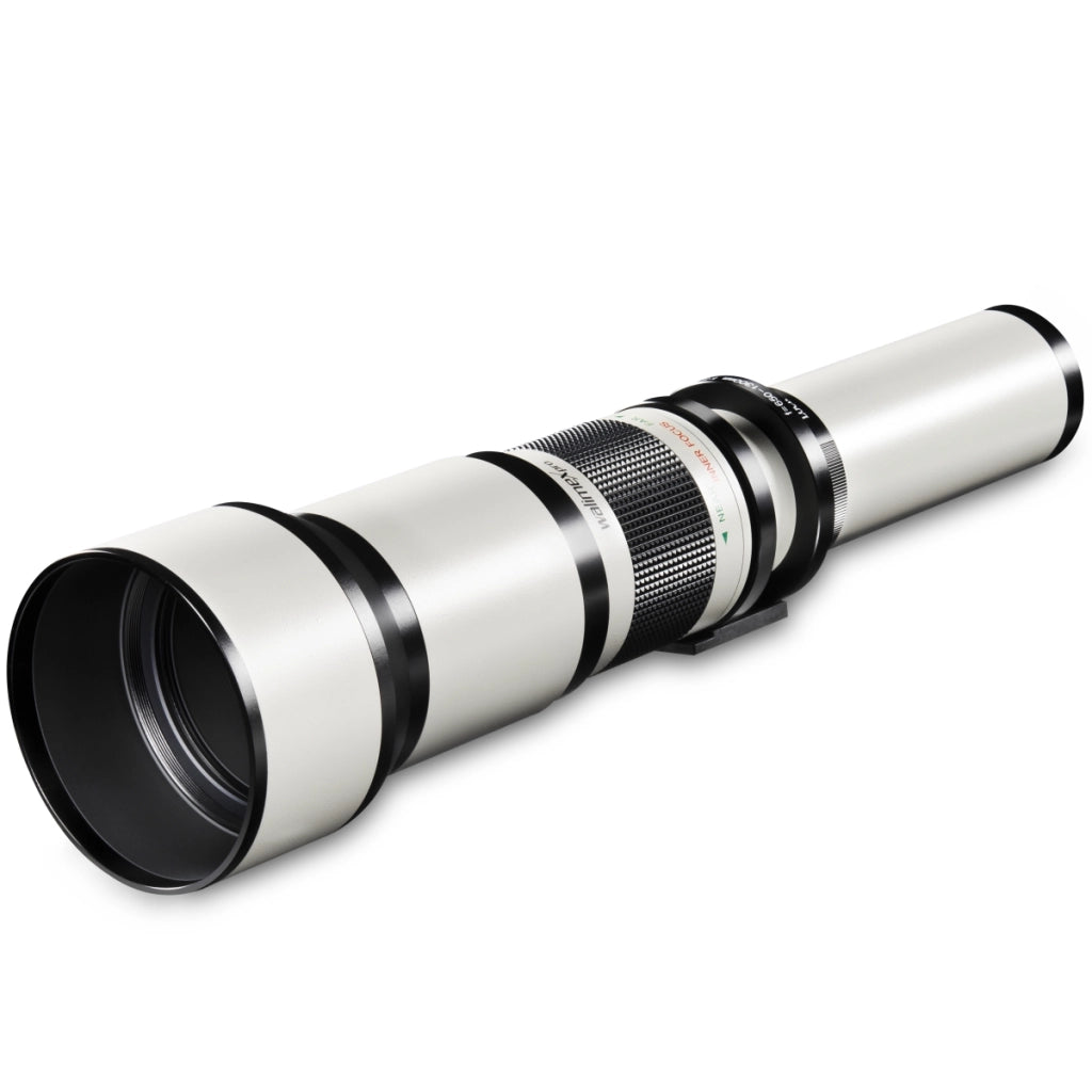 Teleobiettivo 650-1300mm 1:8-16 CSC per DSLR MFT – Zoom tele, focus manuale, per full-frame e APS-C – con coperchio e borsa di trasporto