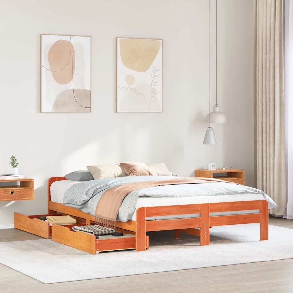 Letto senza Materasso Marrone Cera 150x200 cm in Legno di Pino 3309037