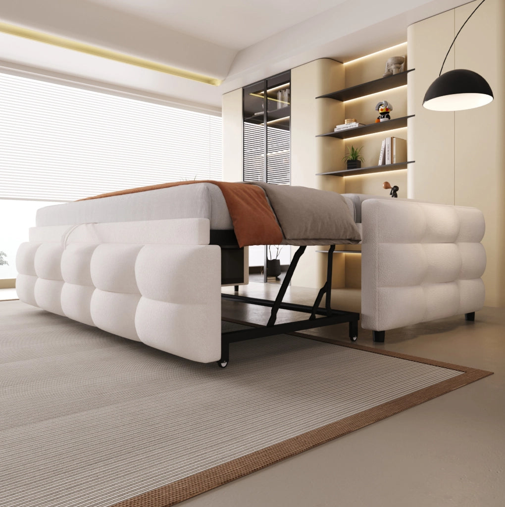 Letto imbottito estraibile 90/180 x 190 cm in teddy beige