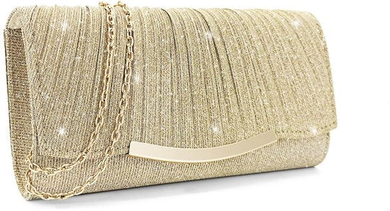 Clutches per donna con chiusura con cerniera e catena rimovibile, borsa elegante per donne con pailletten per matrimoni, feste e gala (oro)