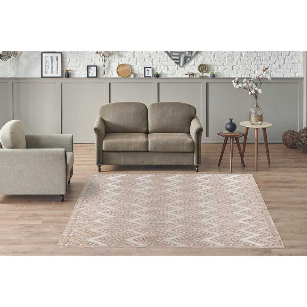 Tappeto moderno Sarai 200 Beige con motivo a zig-zag