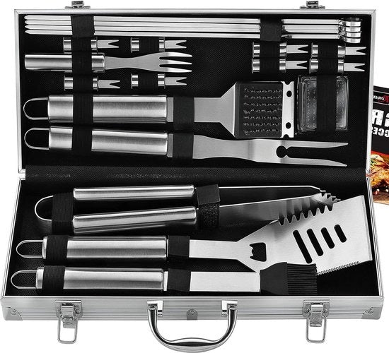 Set di accessori barbecue in acciaio inossidabile - 20 pezzi - Ideale regalo per uomini - Set di accessori barbecue in acciaio inossidabile