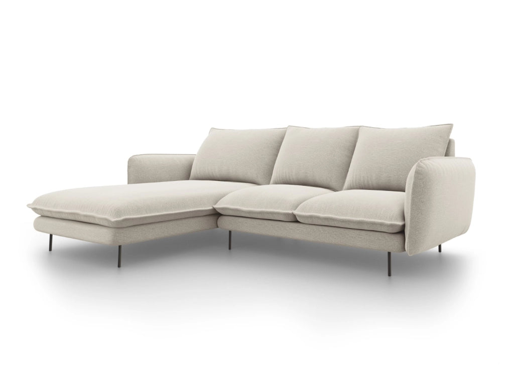 Cosmopolitan Design - Divano angolare sinistro "Vienna" 5 posti in tessuto strutturato beige chiaro 