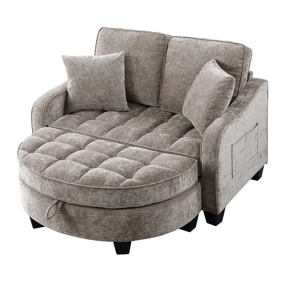 Divano multifunzione 2 in 1 - Xylo - Con pouf, legno eucalipto, marrone