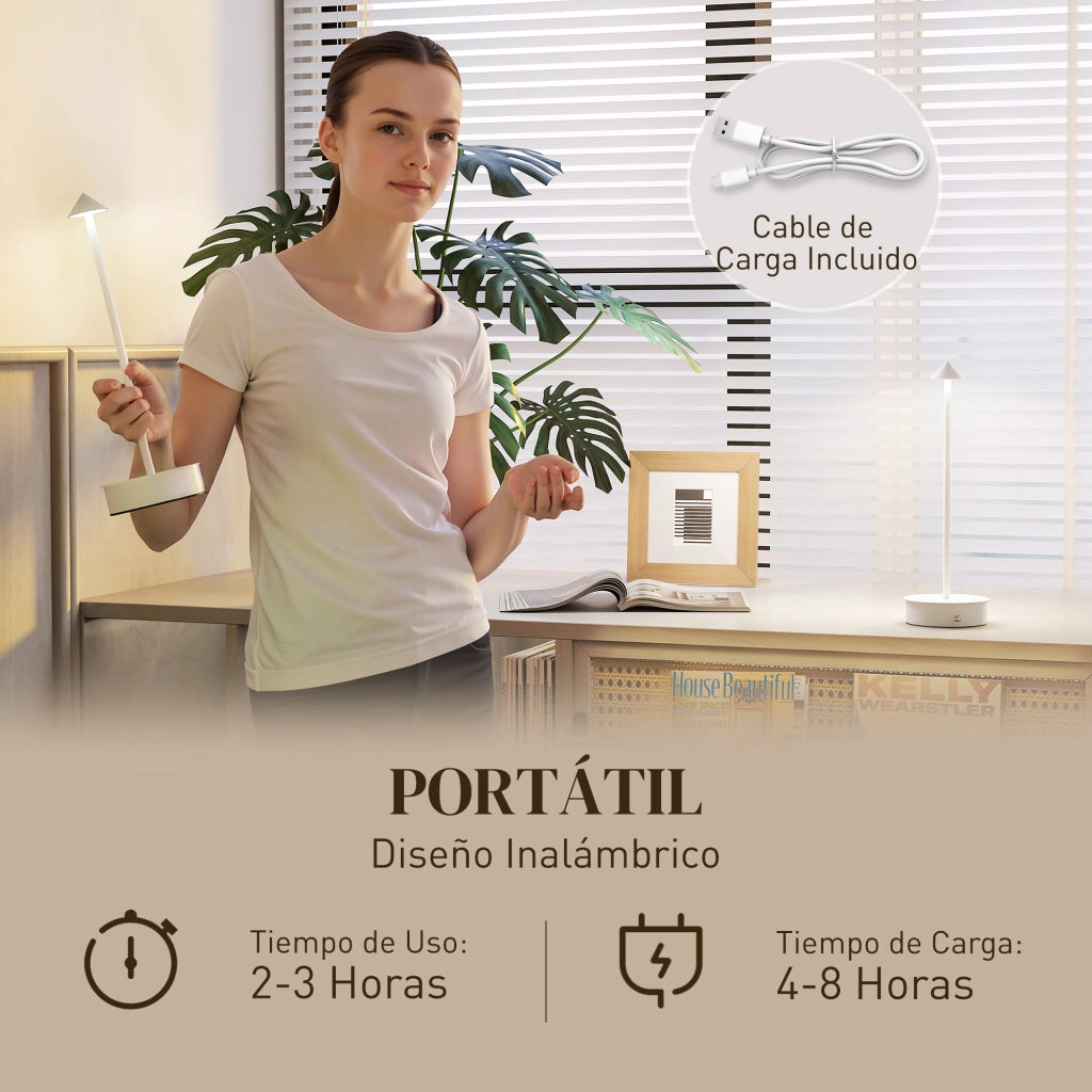 Lampada da Tavolo LED Ricaricabile ¨C zephmum ¨C Bianco 10x30 cm
