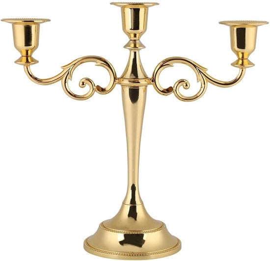 Candeliere a 3 braccia - Supporto per candele in metallo - Stile Retro/Europeo - Solido/Duraturo - Ideale per la cena/festeggiamenti