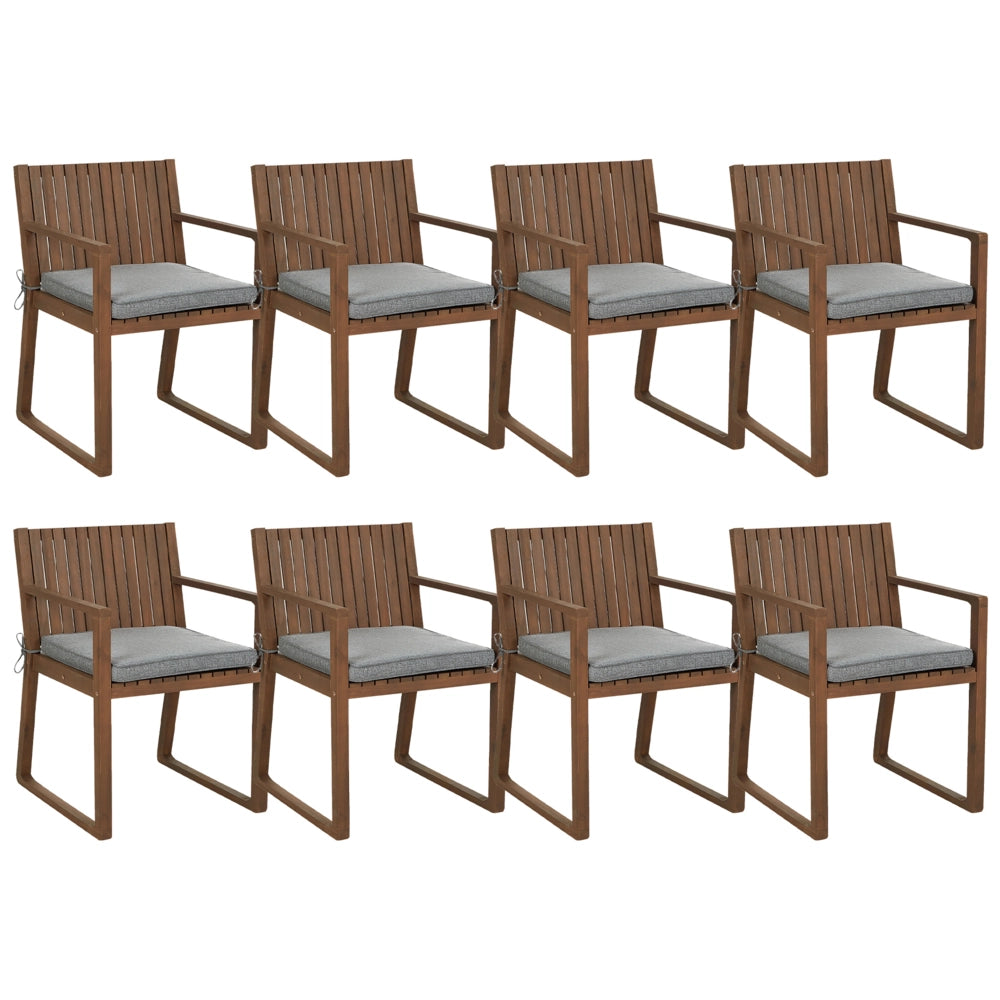 Set di 8 sedie da giardino in legno di acacia marrone con cuscini di seduta grigio resistenti all'acqua