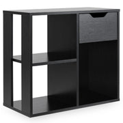 Scaffale di stoccaggio espositivo in legno a 2 livelli per soggiorno, Libreria a 3 cubi con cassetto estraibile Nero