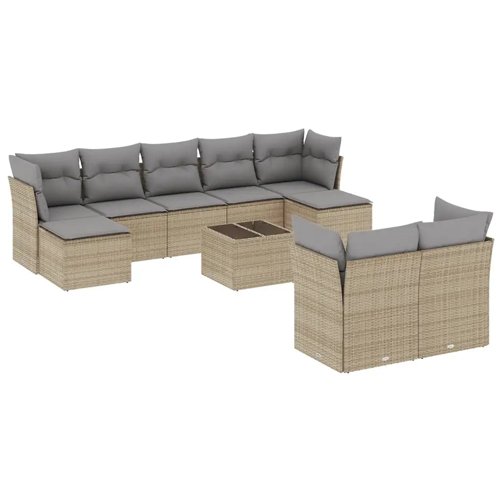 Set Divano da Giardino 10 pz con Cuscini Beige in Polyrattan 3250158