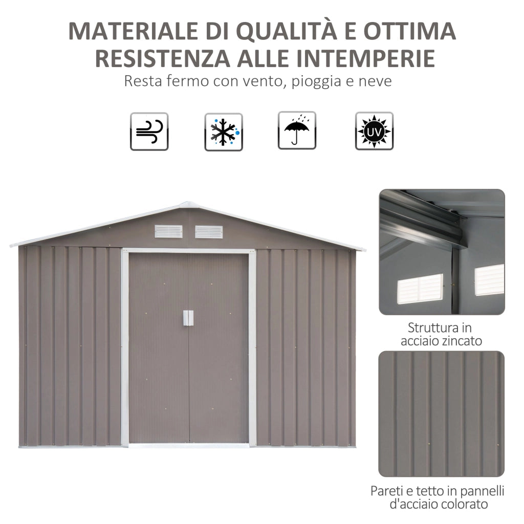 Casetta Box da Giardino in Lamiera Grigia 277x191x192 cm