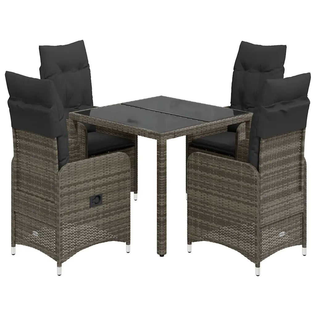 vidaXL Set Bistrò da Giardino 5 pz con Cuscini in Polyrattan Grigio