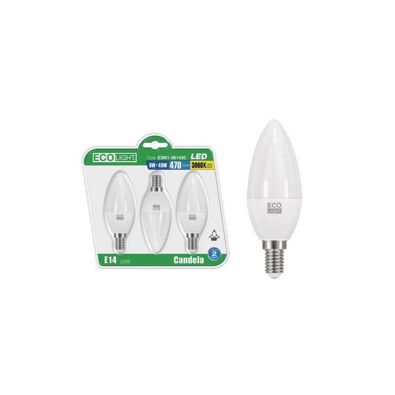 Lampadine LED E14 opalina 8 W calda – 806 lm – Conf. 3 pz – Ecolight