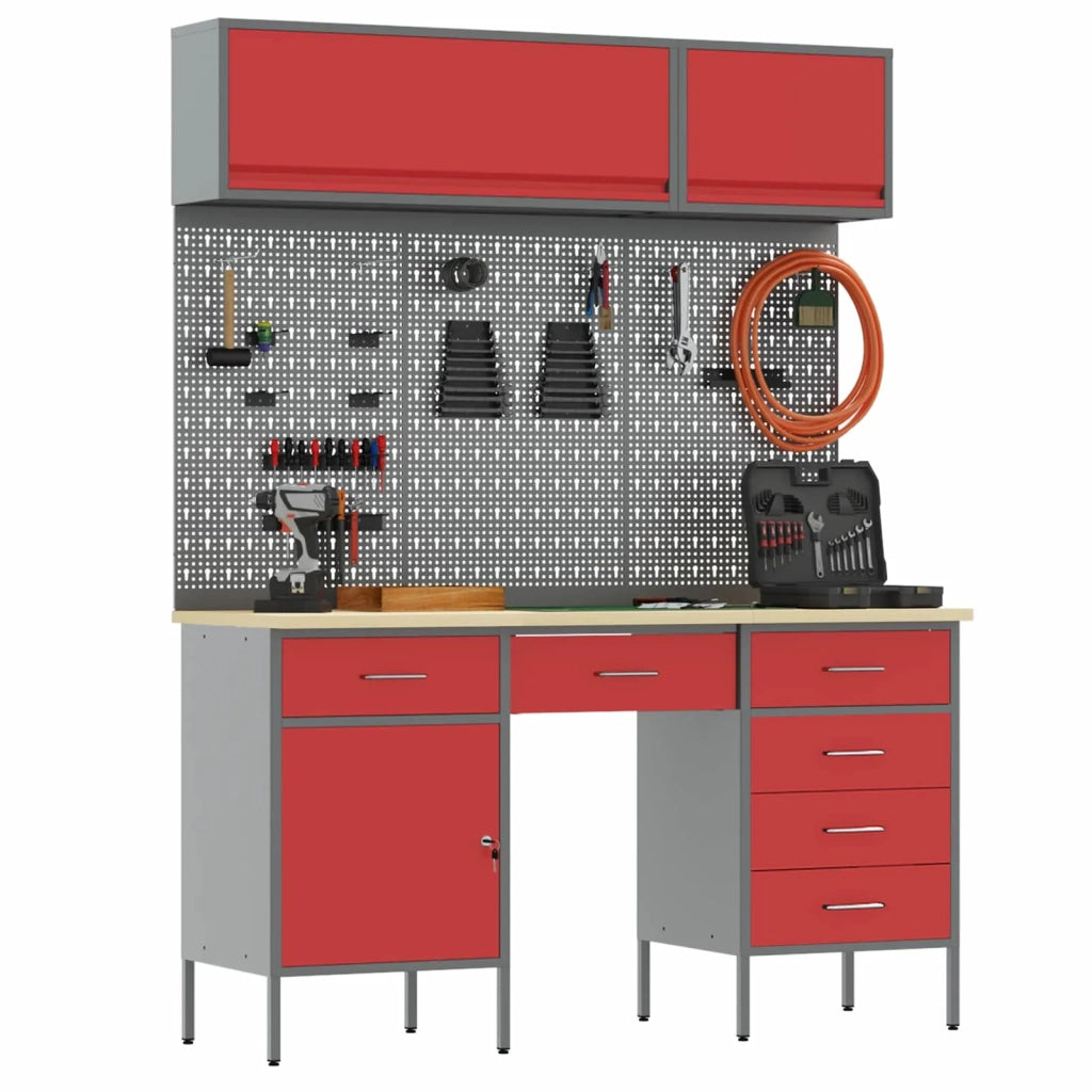 Mobile da lavoro 8 pcs Rosso Legno ingegnerizzato e acciaio 3321459