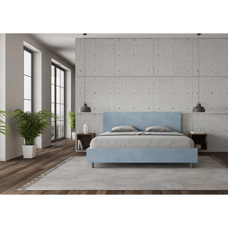 Letto imbottito Matrimoniale 200x210 cm Adele - Con rete,Microfibra,Azzurro
