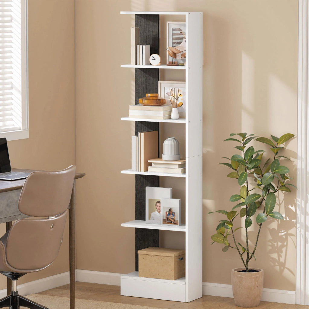 Libreria Moderna Salvaspazio 45x21x170 cm a 5 Ripiani in Legno Bianco e Nero