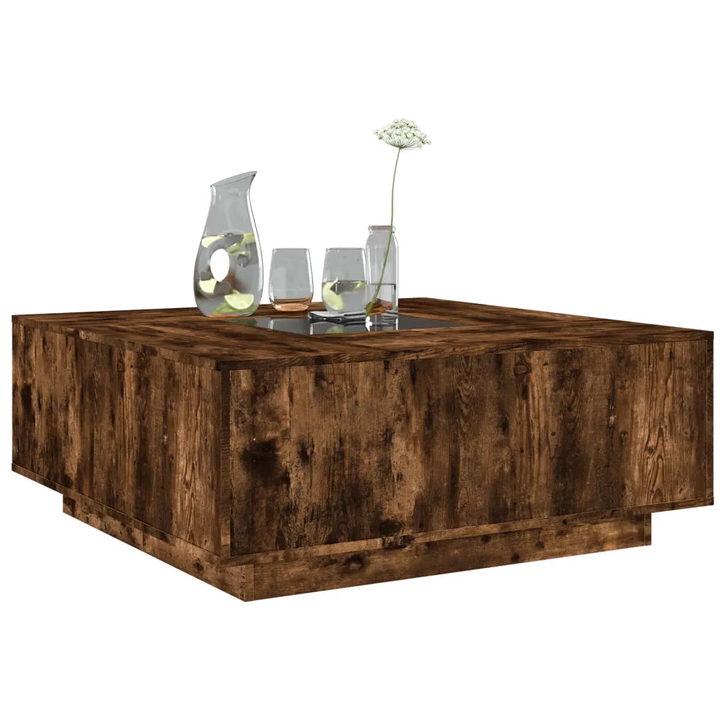 Tavolino da Salotto con LED Infinity Rovere Fumo 100x100x40 cm 3284046