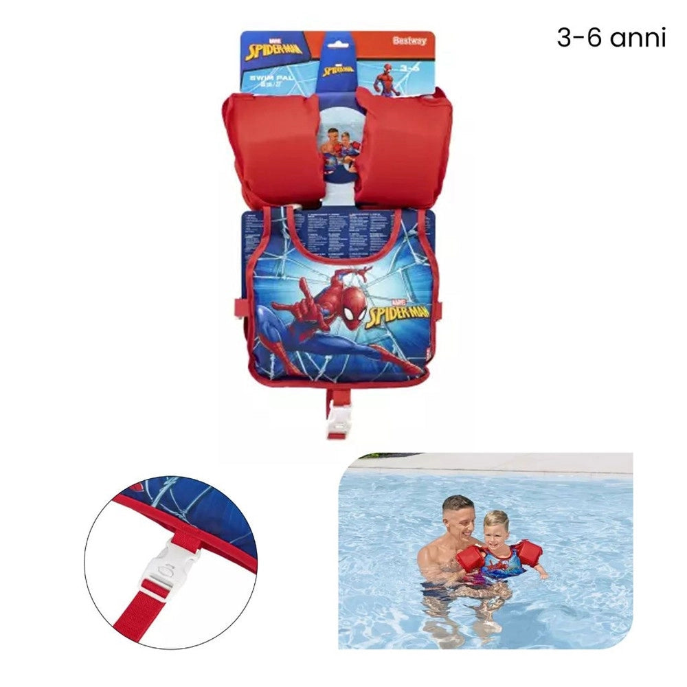 Trade Shop - Giubbetto Giubbotto Braccioli Spiderman Bambini 3-6 Anni Galleggiante Salvagente 98795 -