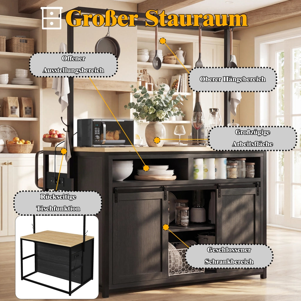MOBILE DA CUCINA con piano di lavoro 107x62x183 cm Nero MDF e metallo