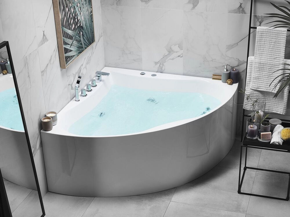 Vasca Idromassaggio Angolare Bianca con Argento Sanitario Acrilico Singolo 133 x 187 cm Idromassaggio Moderno