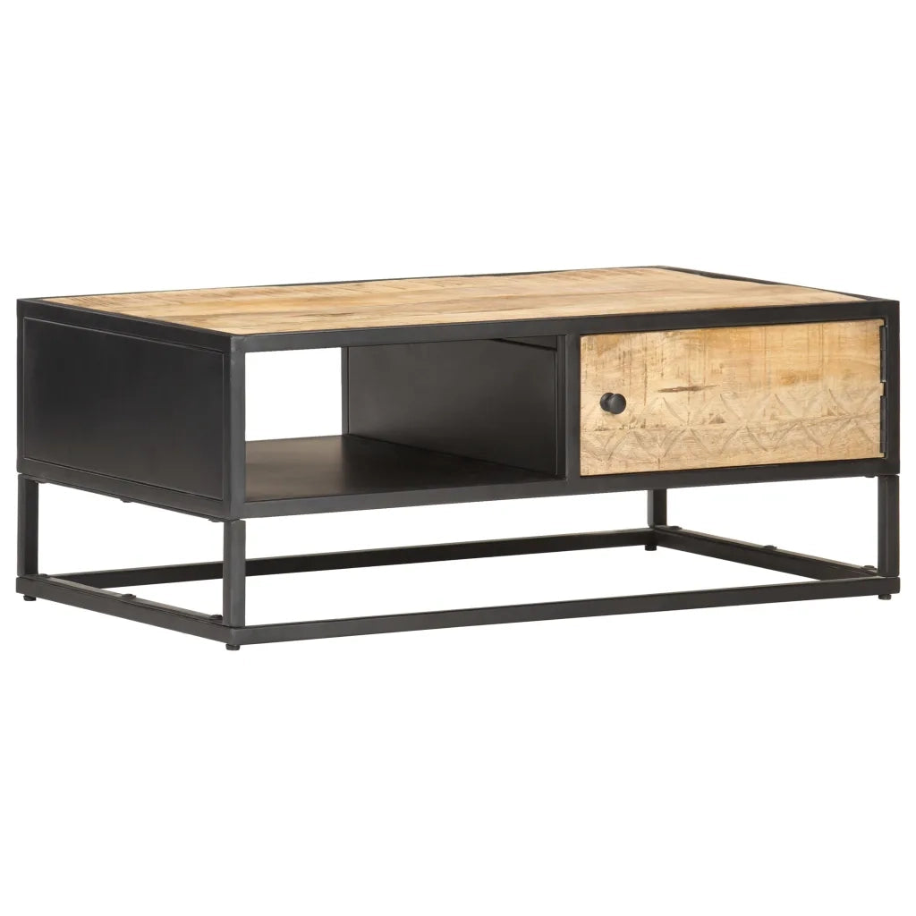 Tavolino con Anta Intagliata 90x55x36 cm Legno di Mango Grezzo 320946