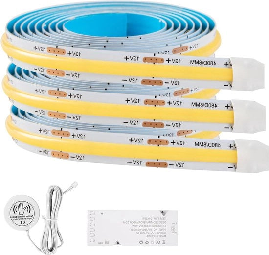 Set di 3 x 1 Metro LED Striscia di Illuminazione Autoadesiva - Sensoresso di Corpo a Luce Calda - Classe di Efficienza A