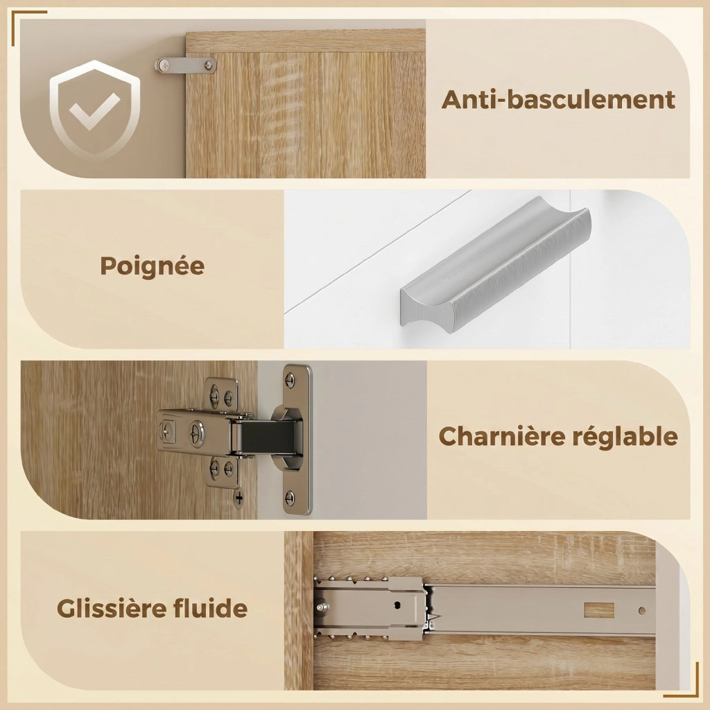 Buffet Cucina ¨C zephmum ¨C Bianco e Legno Naturale 120x40x175