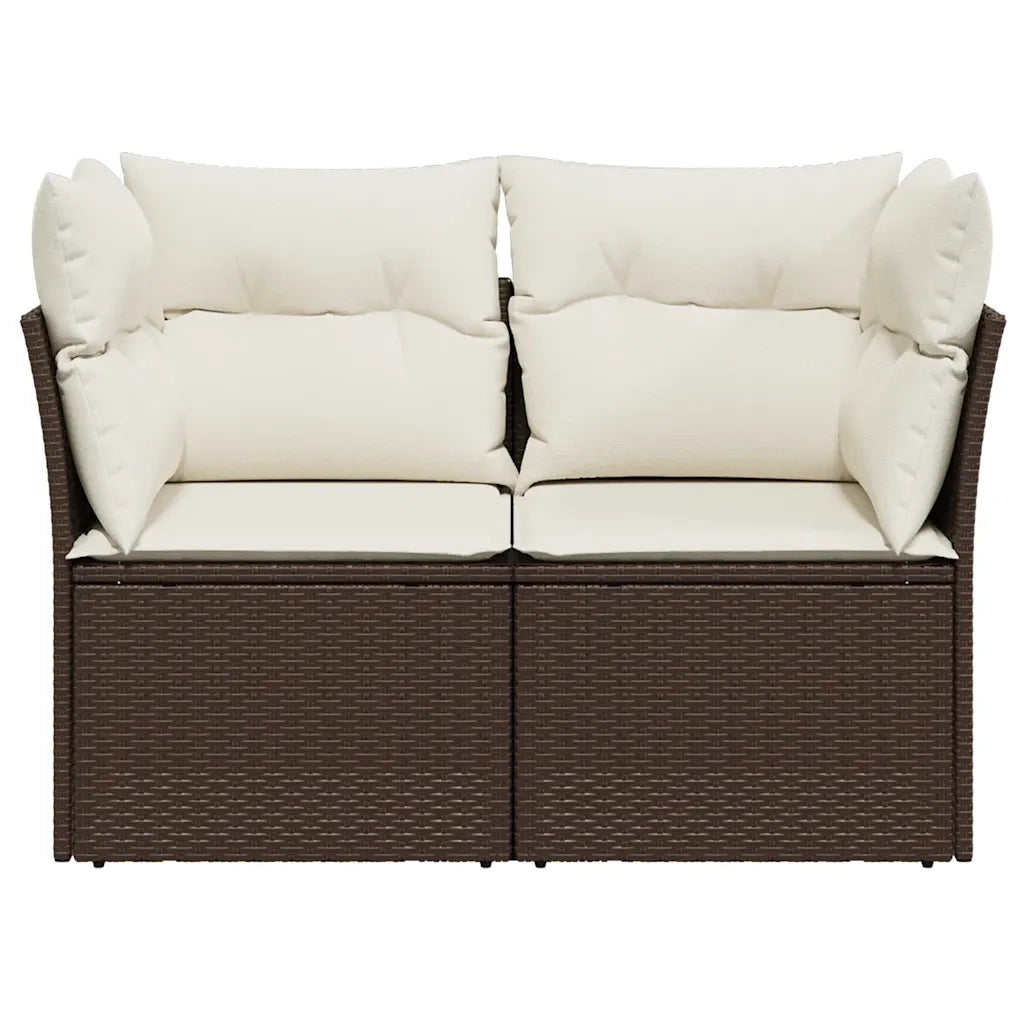Divano da Giardino a 2 Posti con Cuscini in Polyrattan Marrone 366217