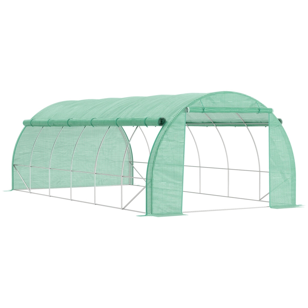 Serra tunnel 5,97 x 3 x 2 m con porta a cerniera, finestre arrotolabili e struttura in acciaio zincato