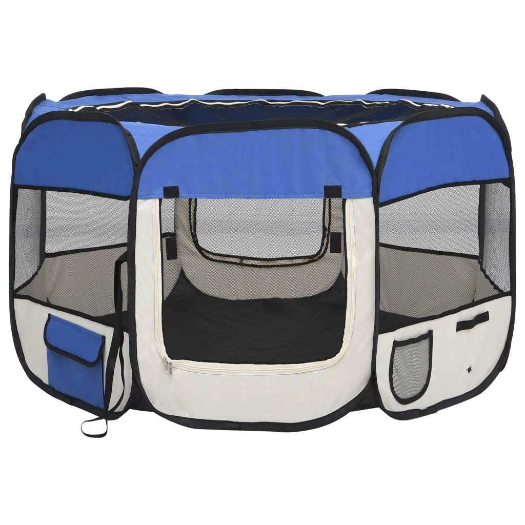 Box pieghevole per cani con borsa per il trasporto 110 x 110 x 58 cm blu 02_0001724