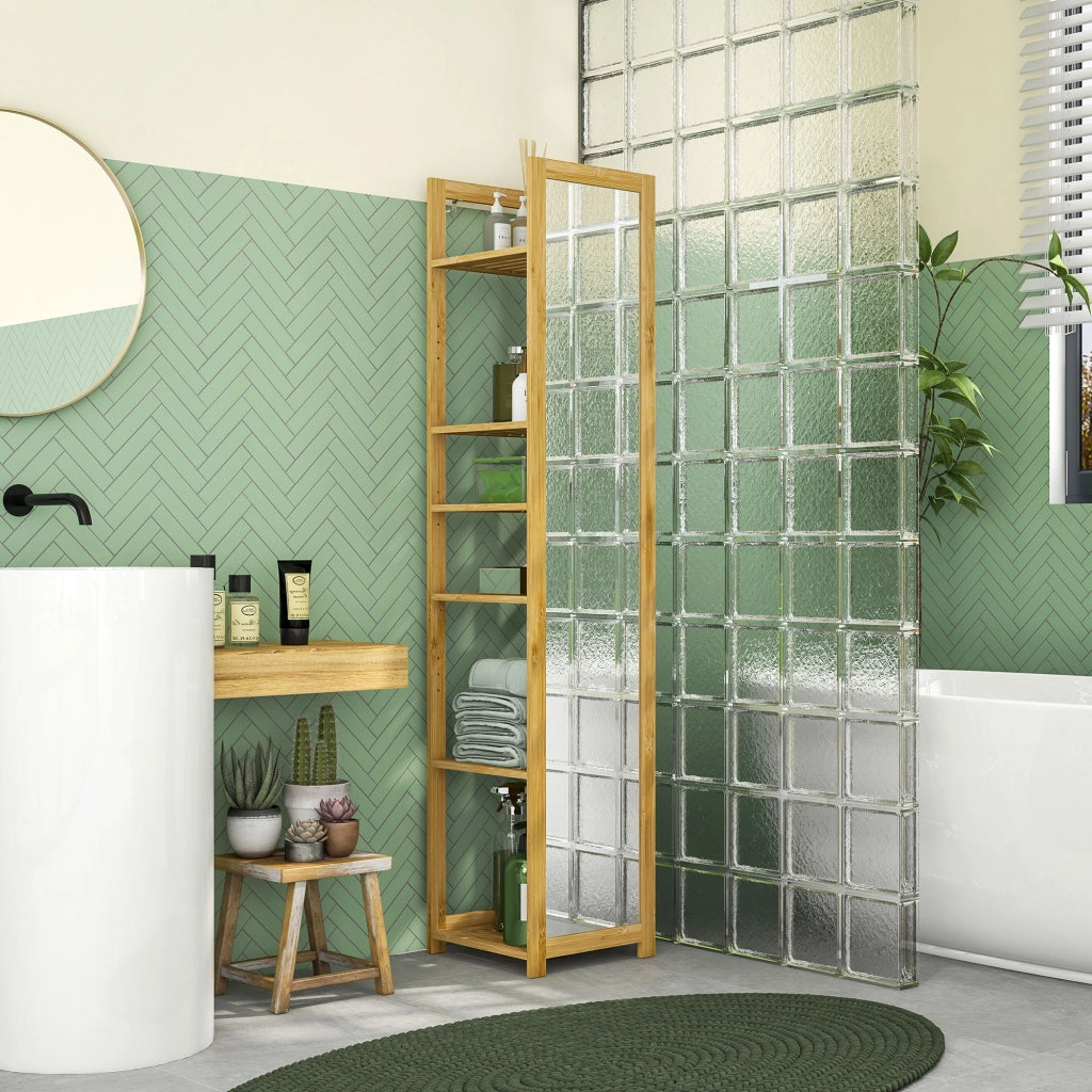 Colonna bagno bamb¨´ 6 ripiani con specchio ¨C Xylo ¨C naturale 35x35x168 cm