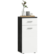 Mobile Bagno 35x30x77,5cm con Cassetto e Armadietto in Legno Bianco e Nero