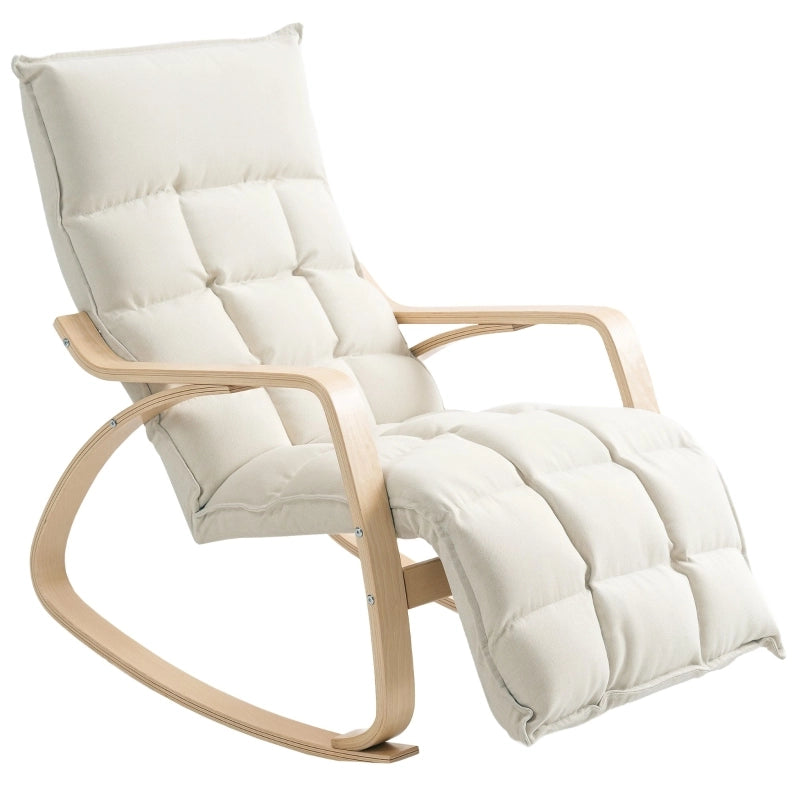 POLTRONA A DONDOLO con poggiapiedi regolabile 67x106-123x92 cm bianco crema