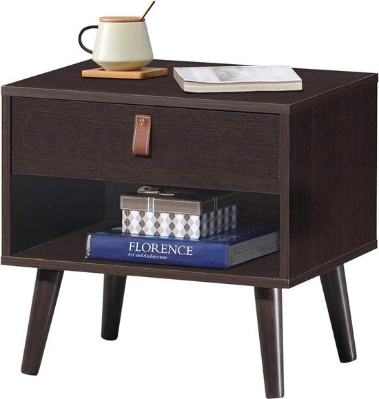 Comodino per letto, comodino in legno, comodino con cassetto e ripiano, tavolino da notte, tavolino da soggiorno (marrone)