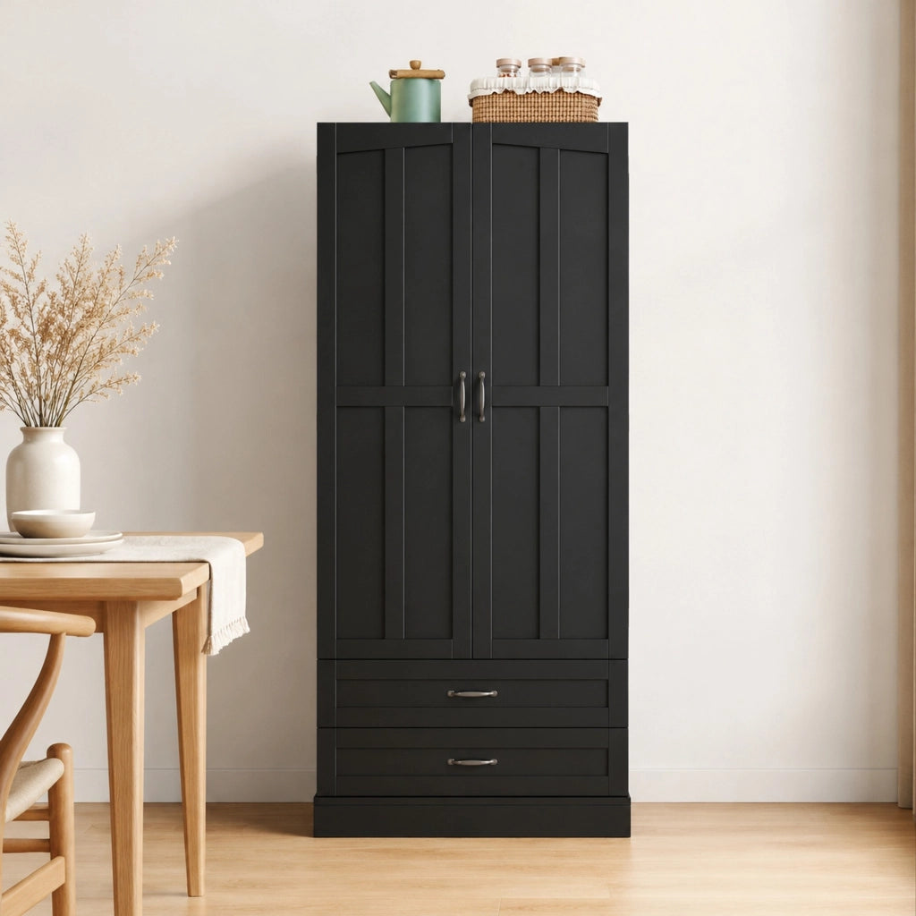 Mobile alto da cucina nero in MDF con ripiani estraibili