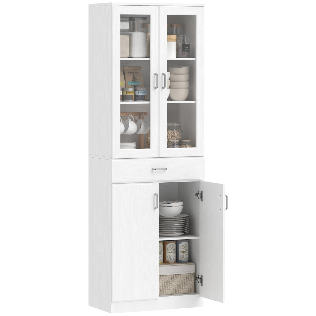 Credenza Cucina ¨C zephmum ¨C 4 Porte 2 Vetro, Cassetti, Bianco, 60x35x180cm