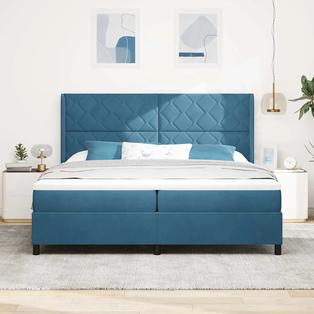 Letto a molle con materasso Blu 200 x 200 cm Velluto 3342084