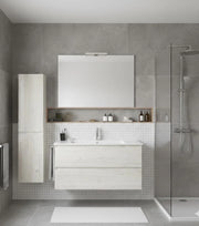 Mobile Bagno LOKI Già Montato 2 cassetti con piedini, lavabo e specchio Bianco nordico 70x40 cm con colonna