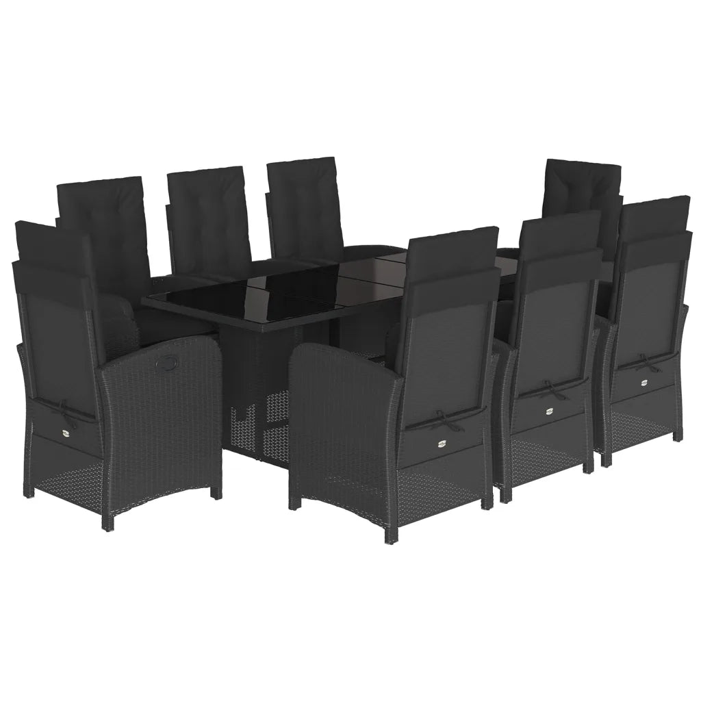 Set da Pranzo da Giardino 9 pz con Cuscini Nero in Polyrattan 3212253