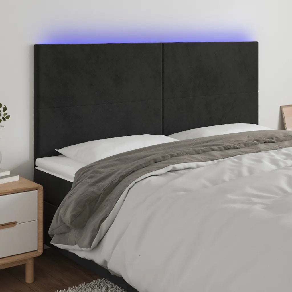Testiera | Testata a LED Nera 200x5x118/128cm in Velluto