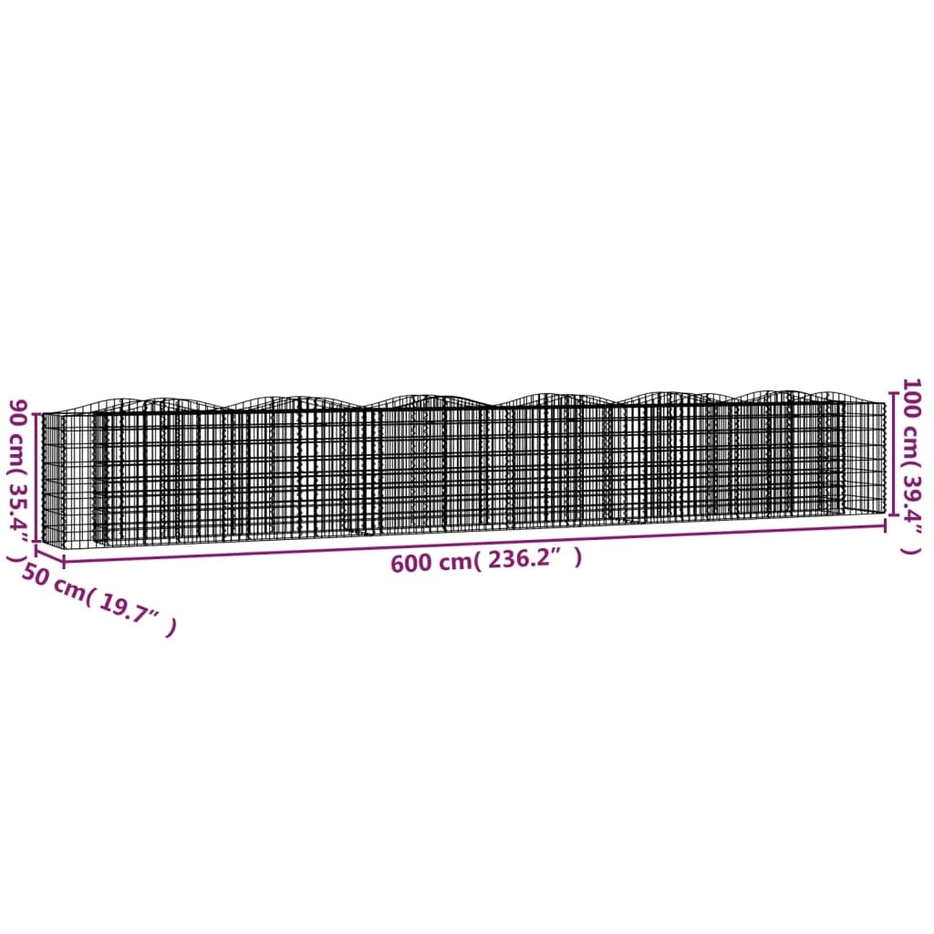 Gabbione ad arco rialzato 600 x 50 x 100 cm in ferro zincato Argento 02_0039939